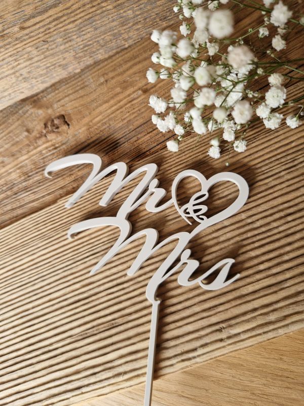 Cake-Topper Mr & Mrs. Handwritten Herz