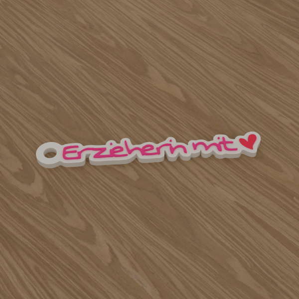 3D-Datei Schlüsselanhänger „Erzieherin mit“ – Schreibschrift fein