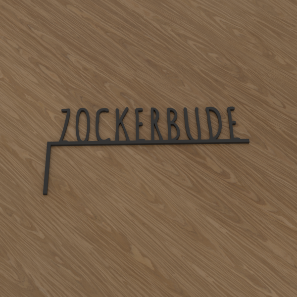 3D-Datei Eckenglück "Zockerbude" – linke Ecke – Schriftvariante 2