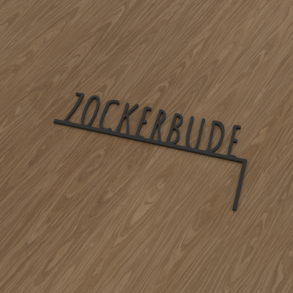 3D-Datei Eckenglück "Zockerbude" – rechte Ecke – Schriftvariante 2